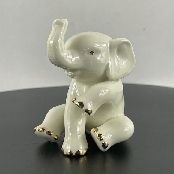 Lenox Baby Elephant Figurine Porcelain with Gold Color Accents 2.5" Trunk Up Sit - Picture 1 of 8